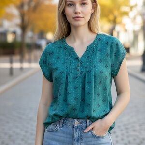 Sonoma Teal Patterned Blouse